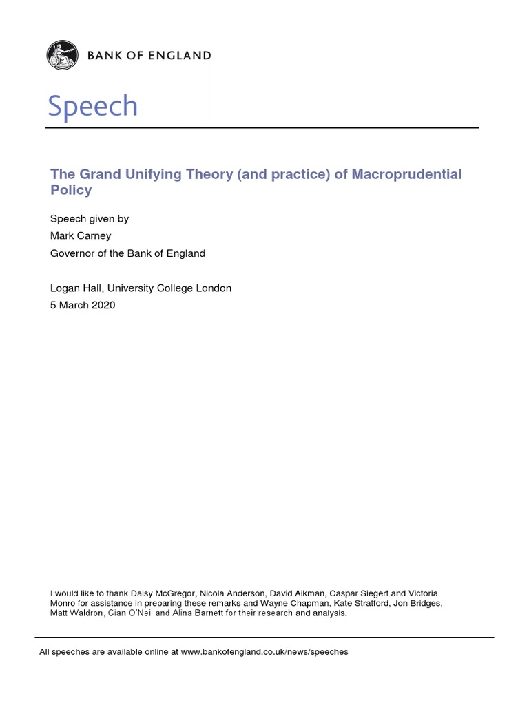 The Grand Unifying Theory and Practice of Macroprudential Policy Speech