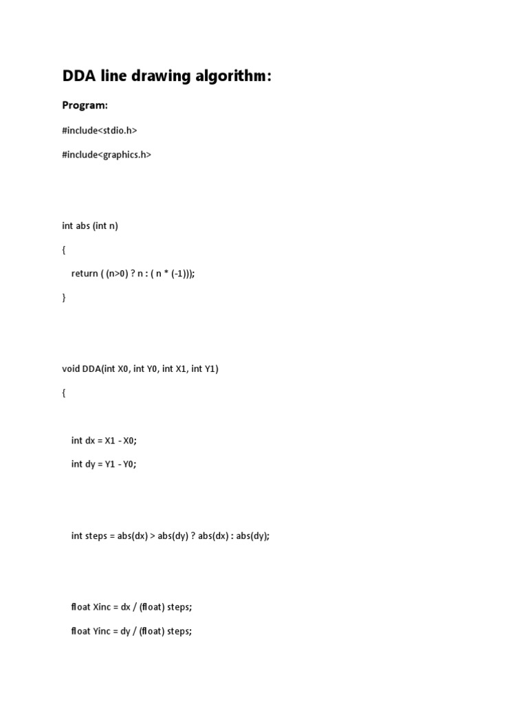 DDA Line Drawing Algorithm:: Program | PDF