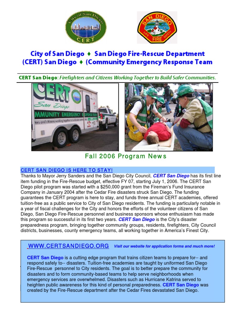 City of San Diego San Diego FireRescue Department (CERT) San Diego