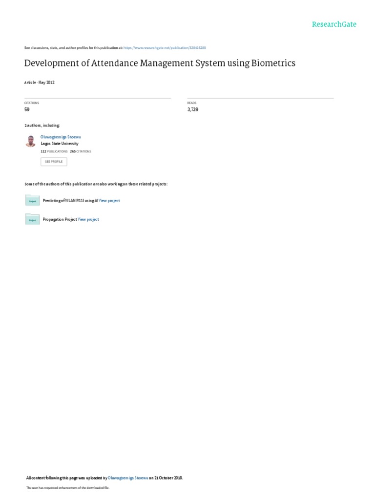 Biometric Attendance System | PDF | Fingerprint | Biometrics