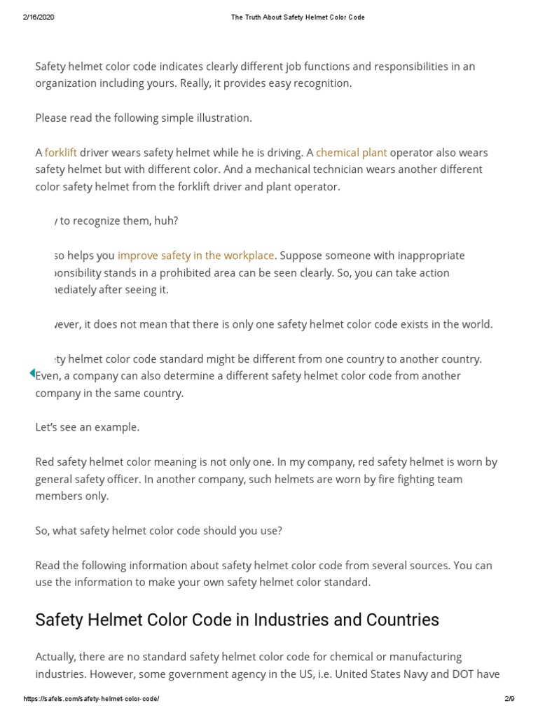 About Safety Helmet Color Code PDF PDF Safety Business
