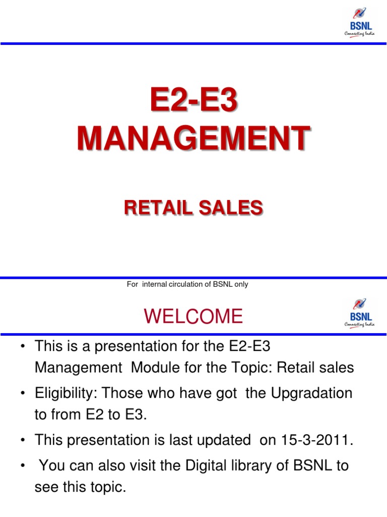 BSNL E2-E3 Retail Sales Management Guide | PDF | Sales | Retail
