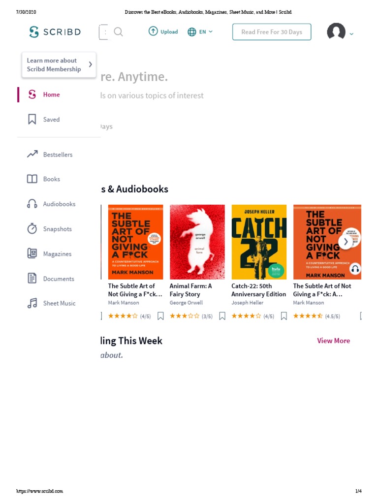 Read Anywhere. Anytime. Bestselling Books & Audiobooks PDF Scribd