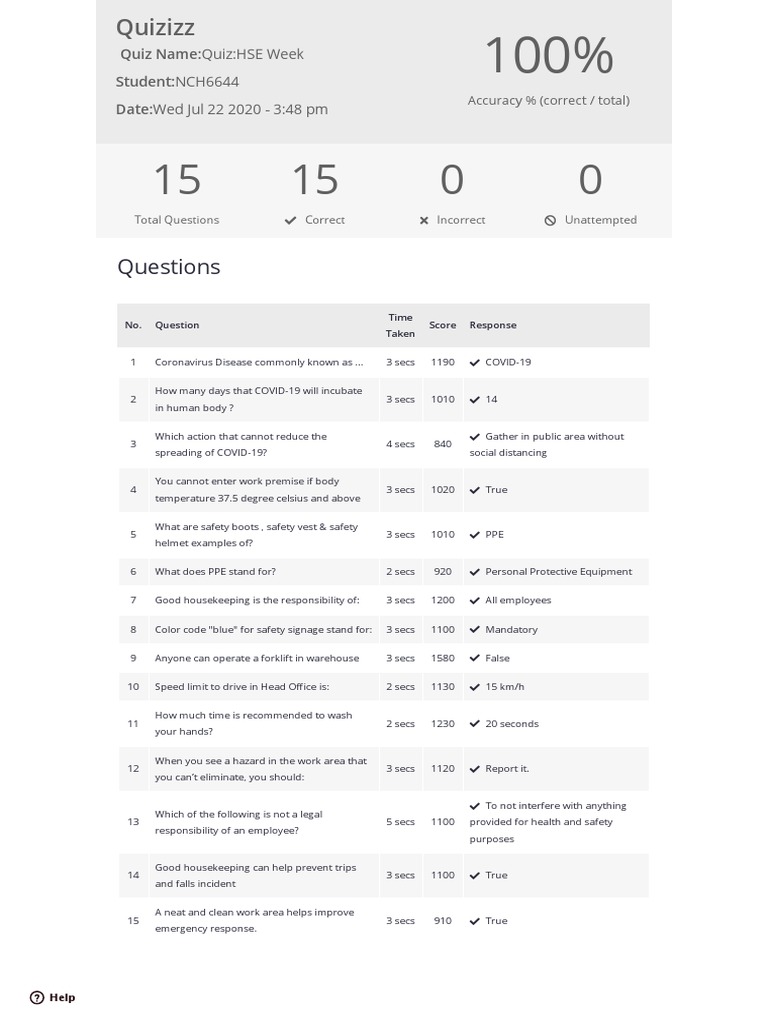 Safety Quiz Answer PDF PDF Personal Protective Equipment Prevention