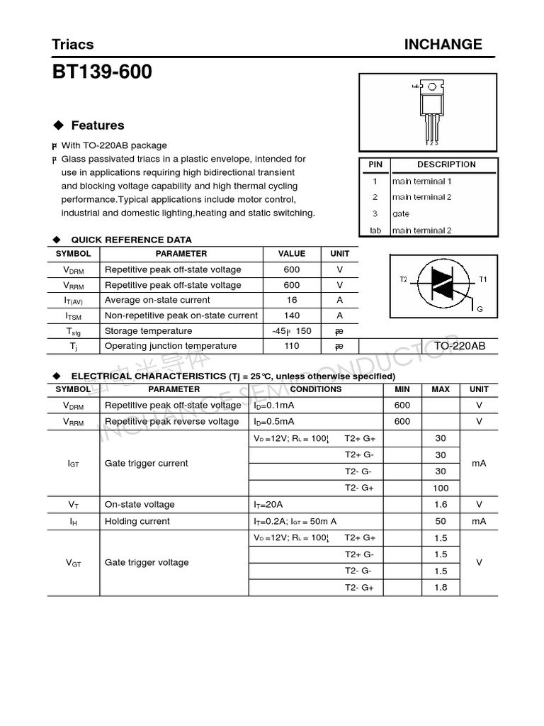 Datasheet - HK bt139-600 4361236 | PDF | Electromagnetism
