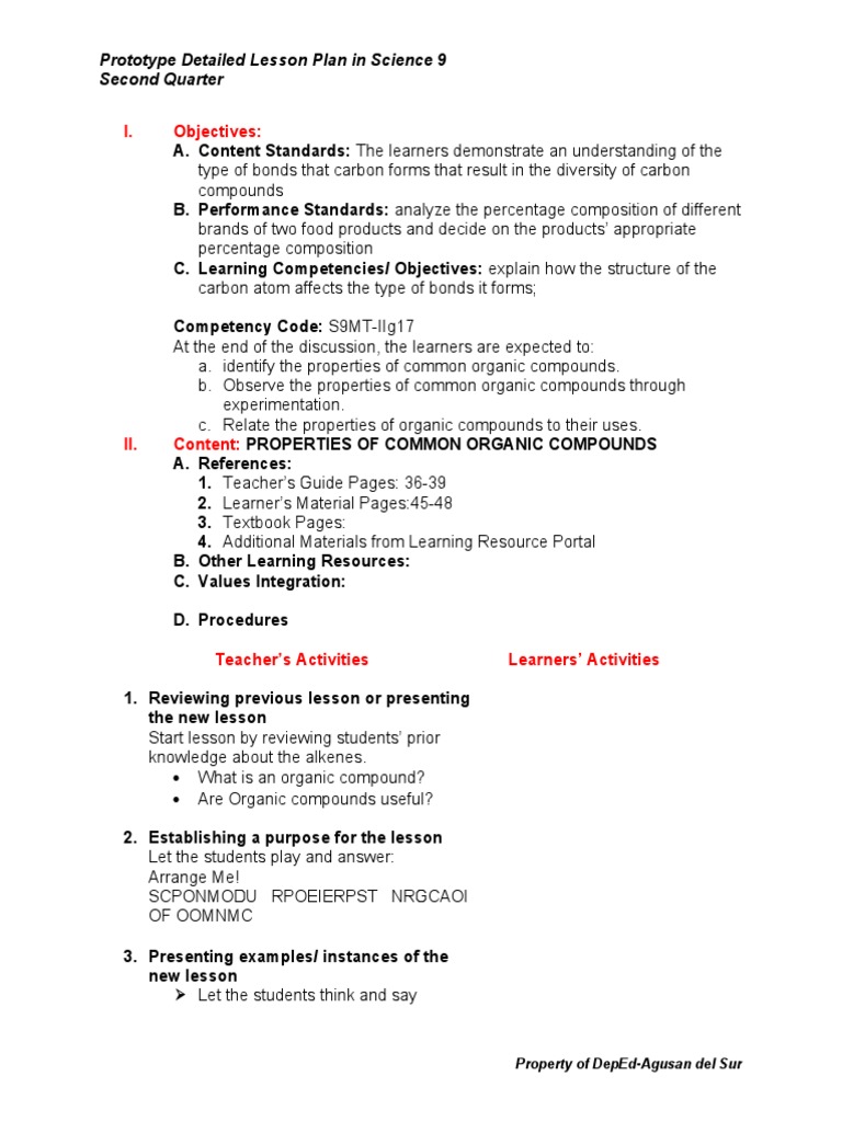 I. Objectives:: Prototype Detailed Lesson Plan in Science 9 Second ...