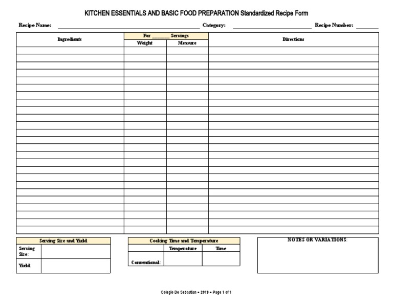 Kitchen Essentials Recipe Template | PDF