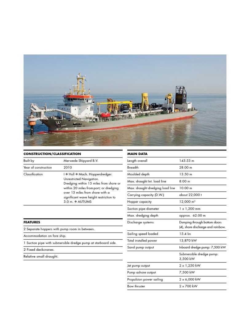 Equipment Sheet: Trailing Suction Hopper Dredger | PDF | Dredging ...