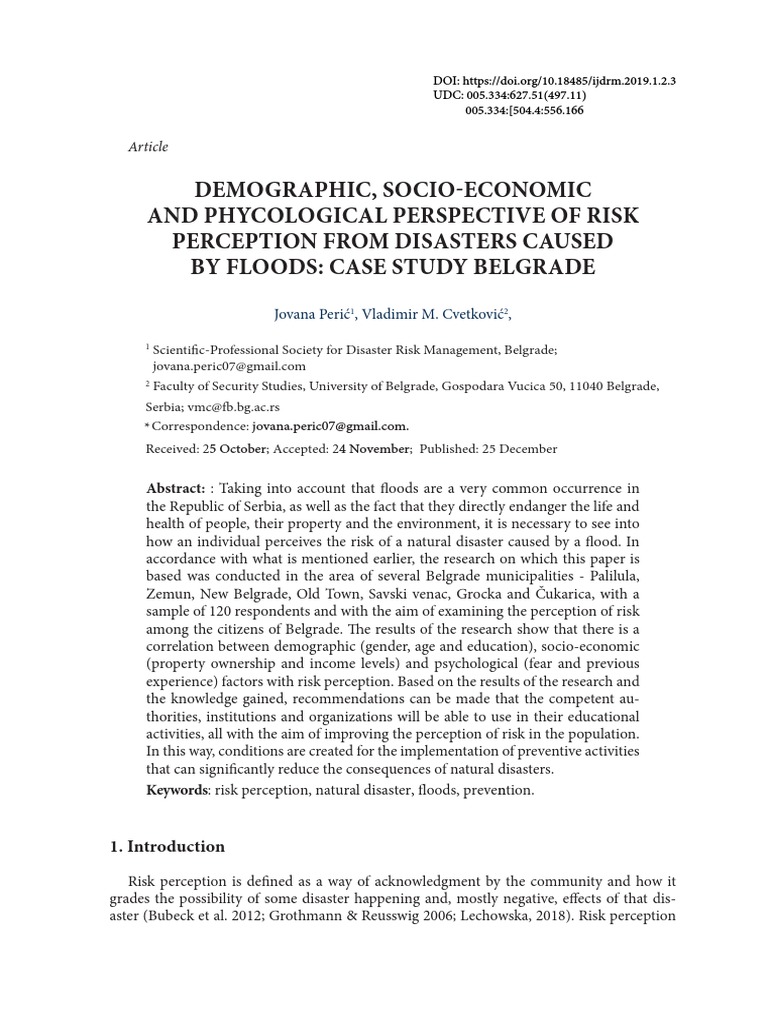Risk Perception of Floods in Belgrade | PDF | Survey Methodology | Risk