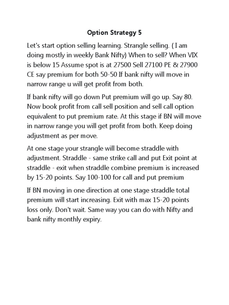 Strangle Selling Strategy for Bank Nifty | PDF