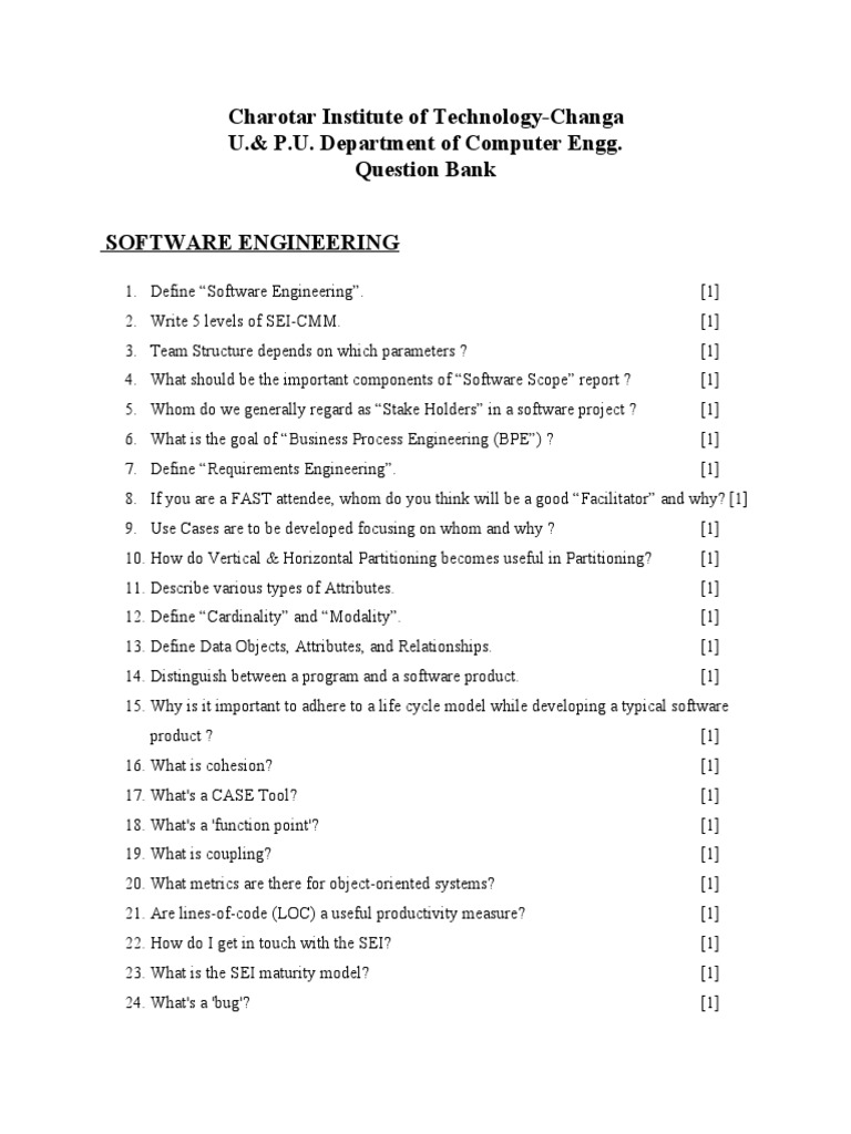 Software Engineering Question Bank | PDF | Reliability Engineering ...