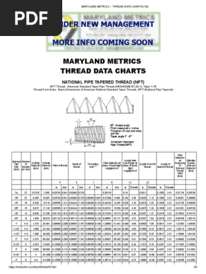 Maryland Metrics Thread Data Charts PDF Pipe (Fluid, 50% OFF
