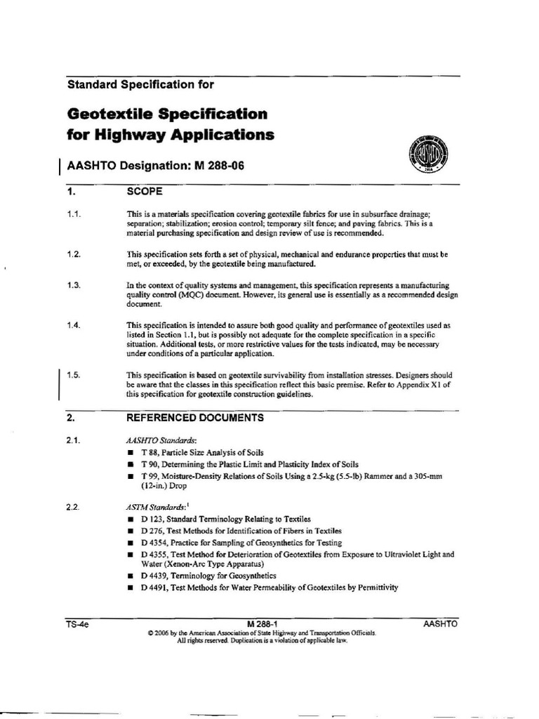 Aashto M288-06 | PDF | Specification (Technical Standard) | Soil