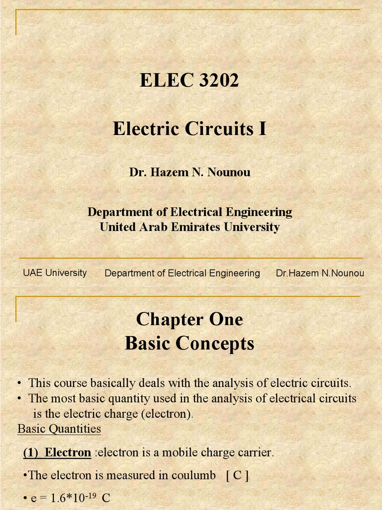 ELEC3202 Chap 1 and 2 | PDF | Electric Current | Electrical Network