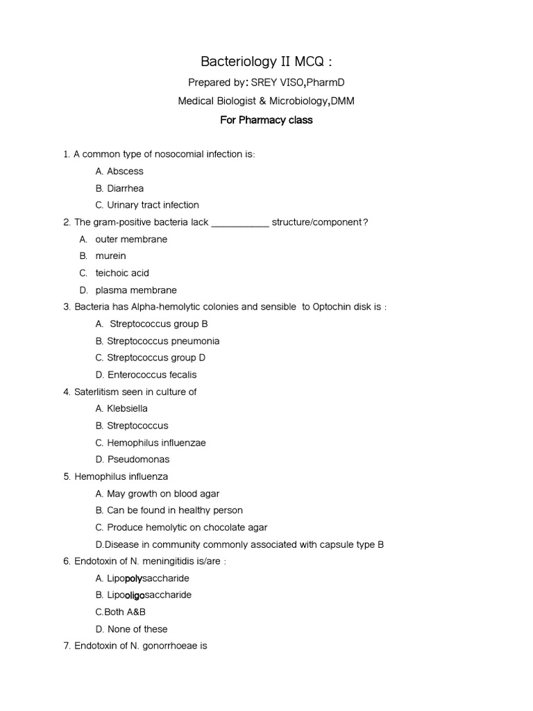 Pharmacy Bacteriology Mcqs Pdf Gram Negative Bacteria