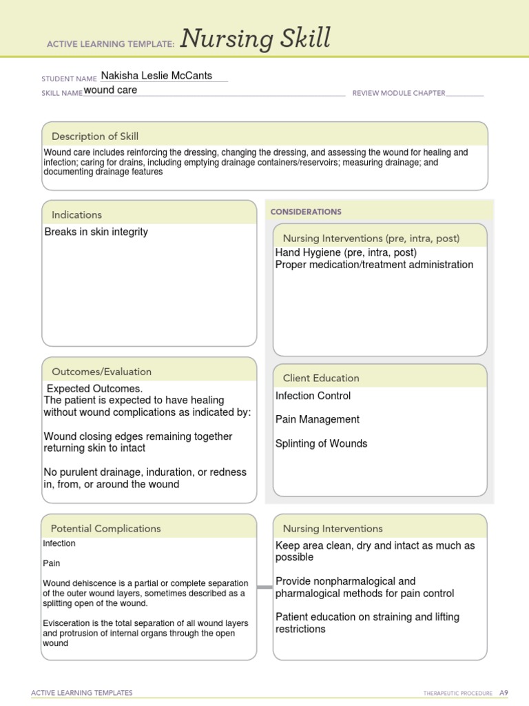 Skills checklist wound care adapted from ati skills 3 checkl
