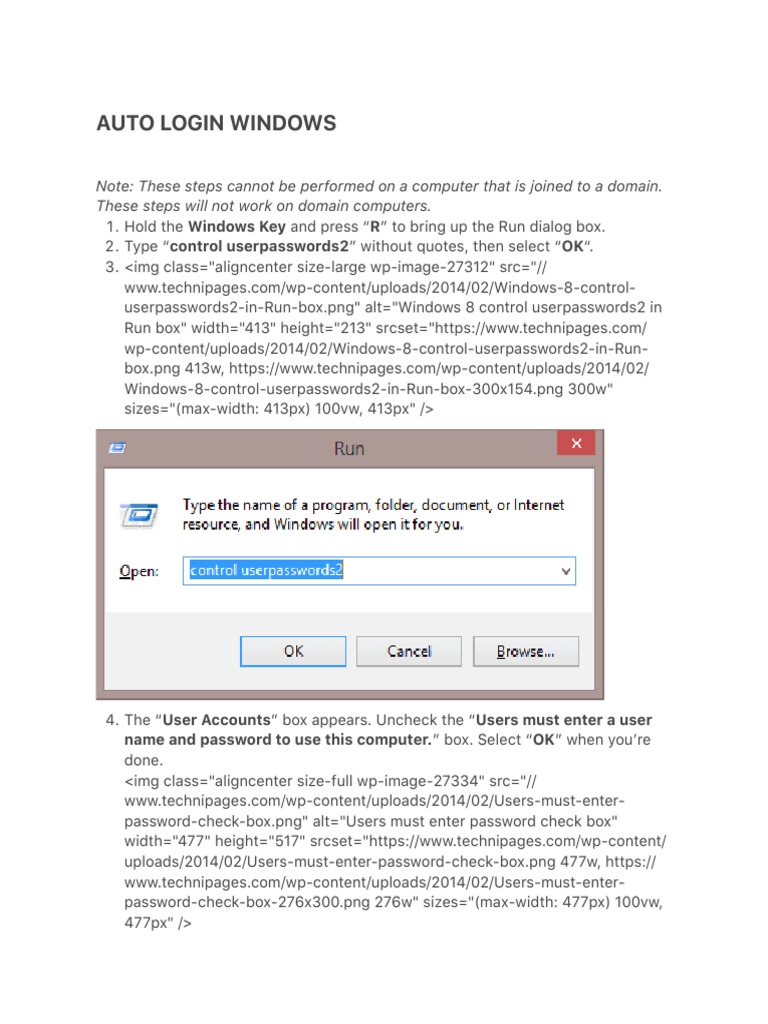 Auto Login Windows These Steps Will Not Work On Domain Computers