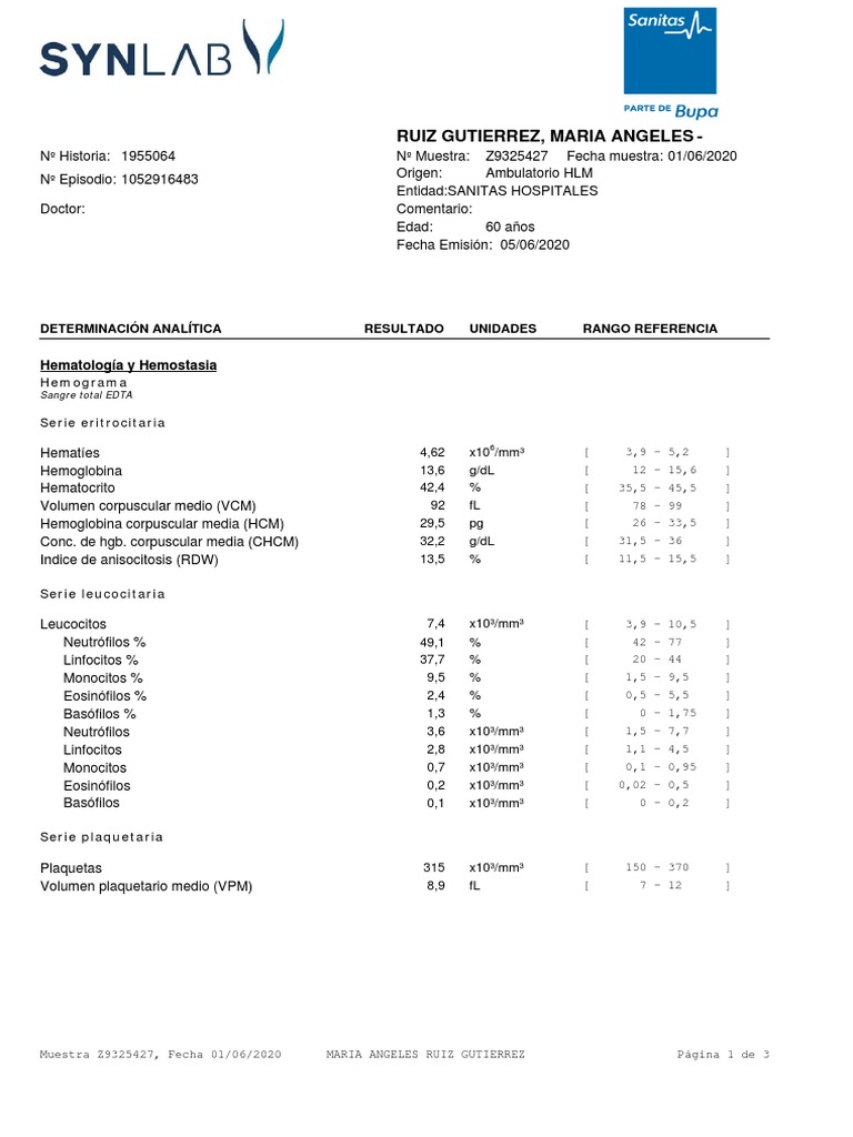 Análisis 05:06:2020 PDF | PDF | Transaminasa | Sangre