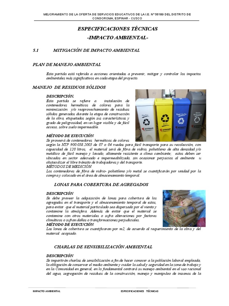 Mitigación de Impacto Ambiental en Condoroma | PDF | Residuos | Entorno ...