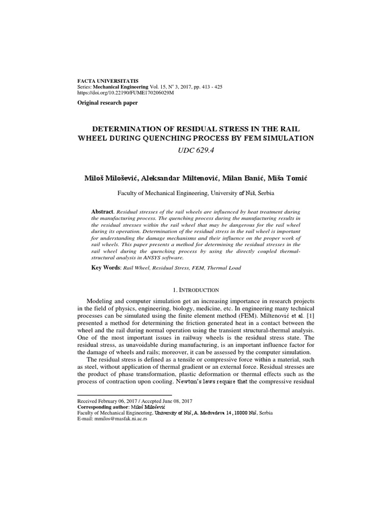 Determination of Residual Stress in The Rail Wheel PDF Download Free