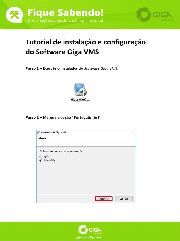Instalação do Software Giga VMS | PDF | Endereço de IP | Rede de ...