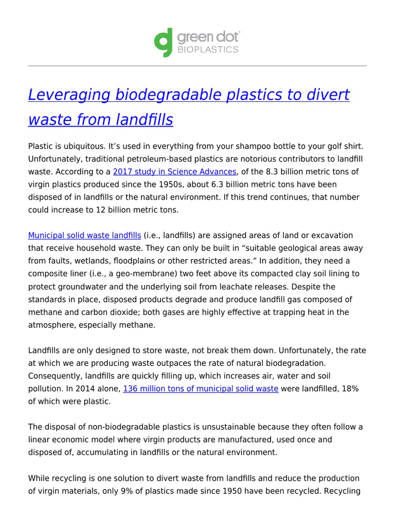 Leveraging Biodegradable Plastics To Divert Waste From Landfills PDF