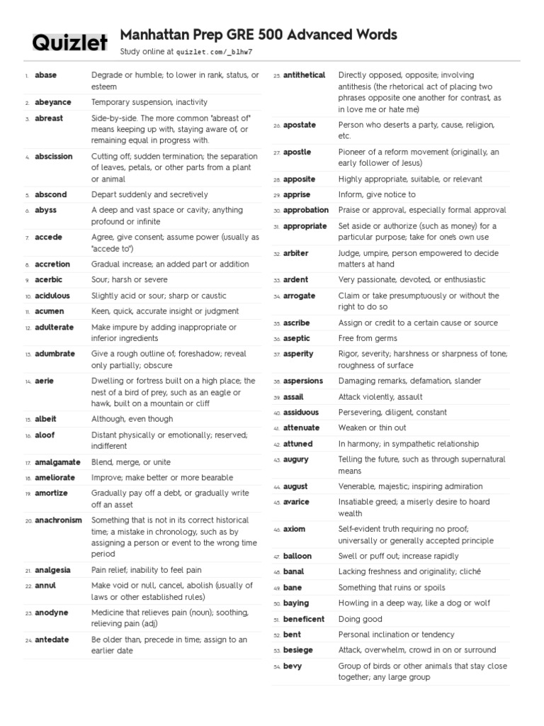 Manhattan GRE 500 Essential Vocabulary | PDF