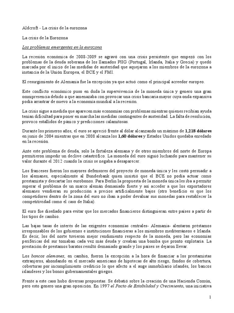 Aldcroft | PDF | Crisis de la deuda europea | Euro