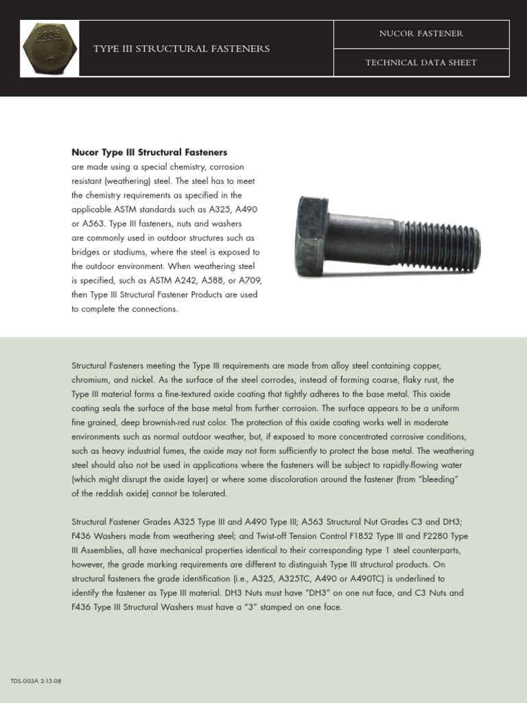 Nucor Type III Structural Fasteners | PDF | Corrosion | Rust