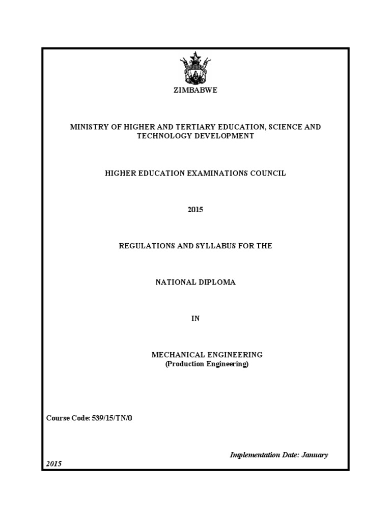 National Diploma in Mechanical Engineering | PDF | Engineering ...