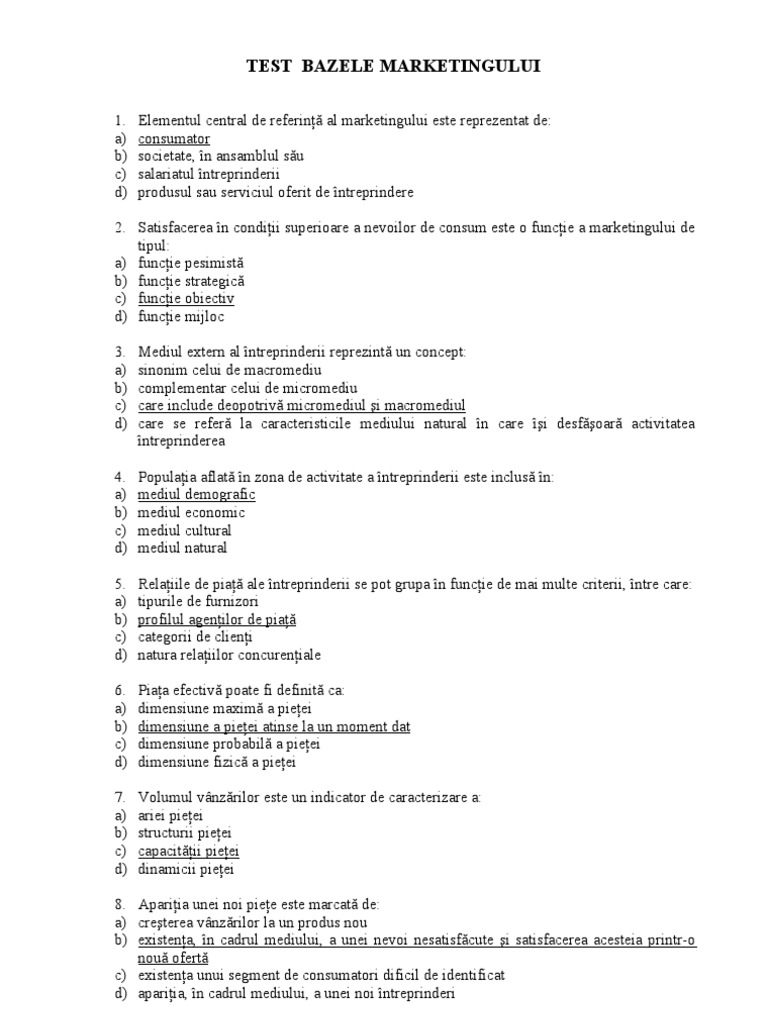 Test Bazele MK | PDF