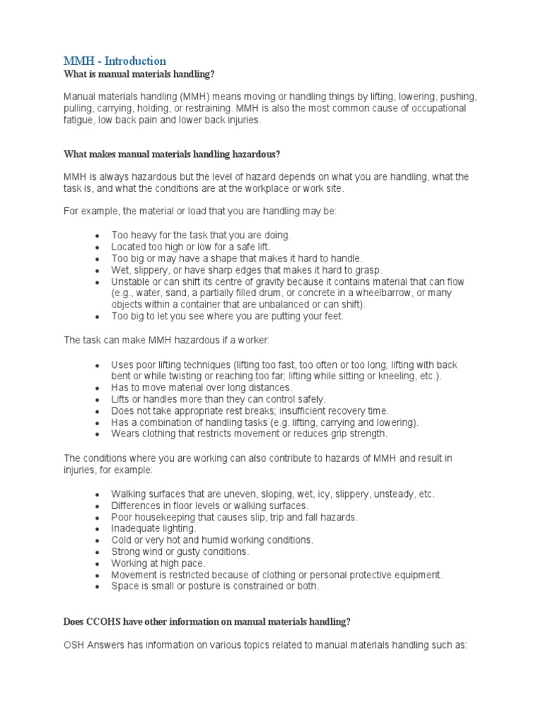 Manual Materials Handling Overview | PDF | Nature