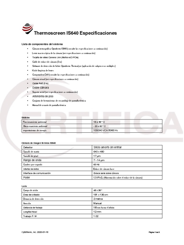 Especificaciones Cámara IS640 Optotherm | PDF | Compatibilidad ...