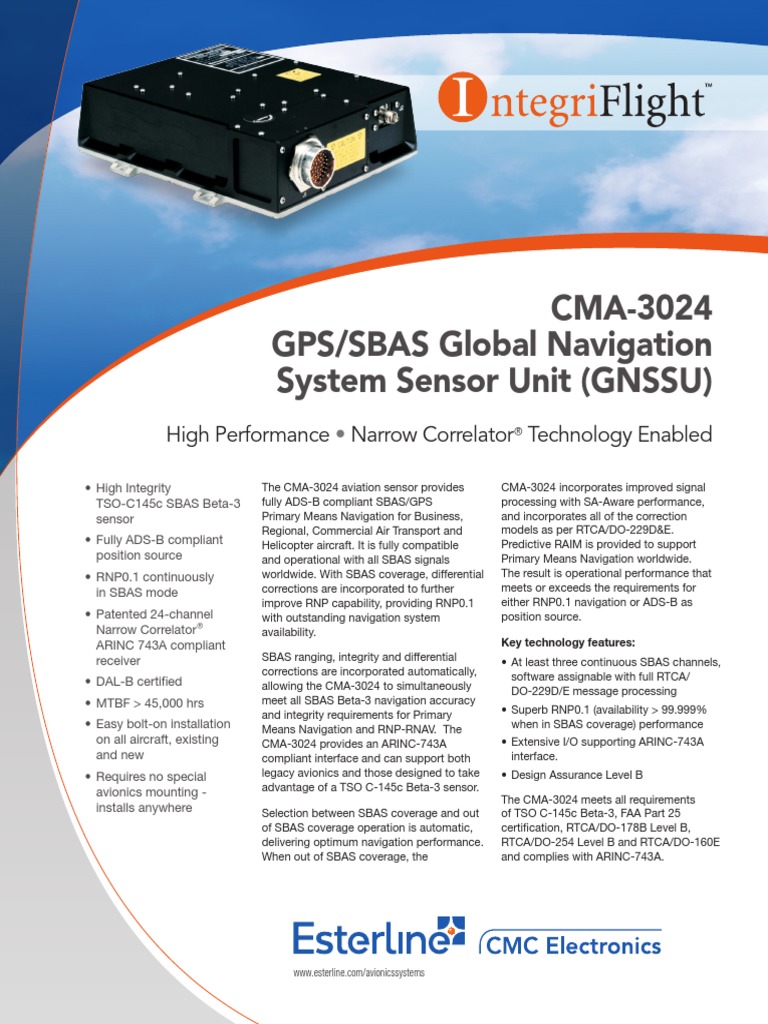 CMA3024 GPS/SBAS Global Navigation System Sensor Unit (GNSSU) PDF