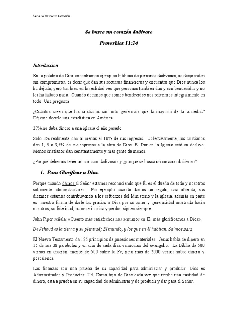 Se Busca Un Corazón Dadivoso | PDF | Dios | Jesús