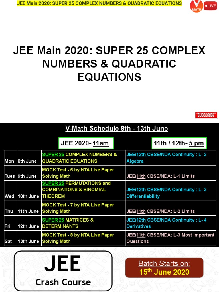 JEE+Main+2020 +SUPER+25+COMPLEX+NUMBERS+&+QUADRATIC+EQUATIONS+ PDF ...