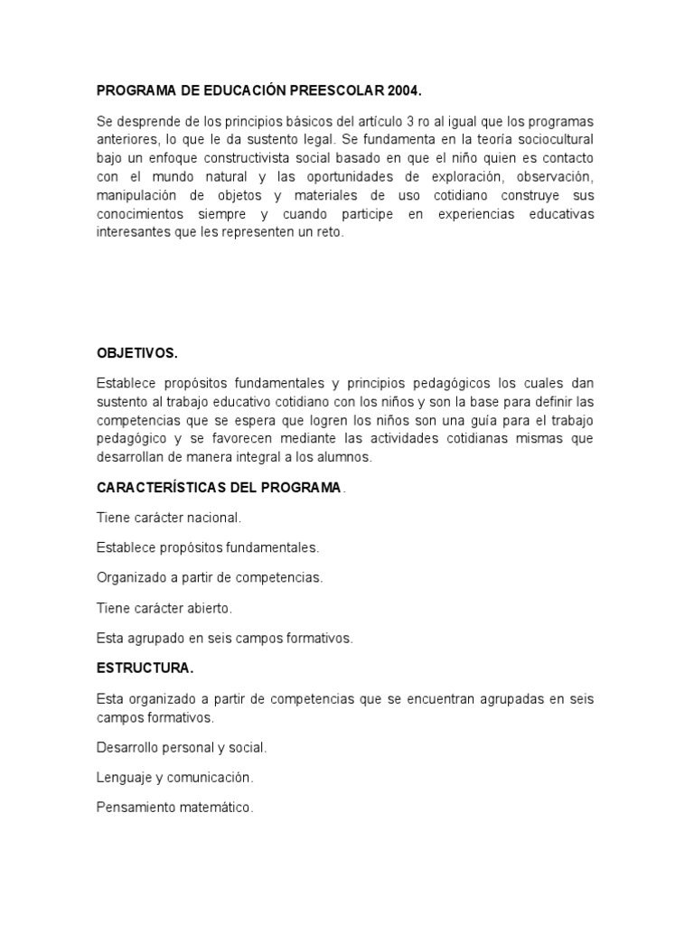 Programa de Educación Preescolar 2004 | PDF