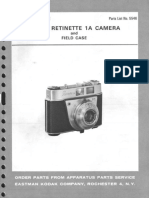 Kodak Retinette 1A Camera: Corrected To October 1962 Parts List No. 5546