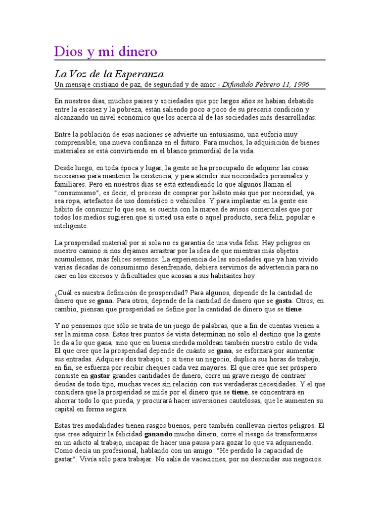 Dios, dinero y verdadera prosperidad | PDF | Consumismo | Amor