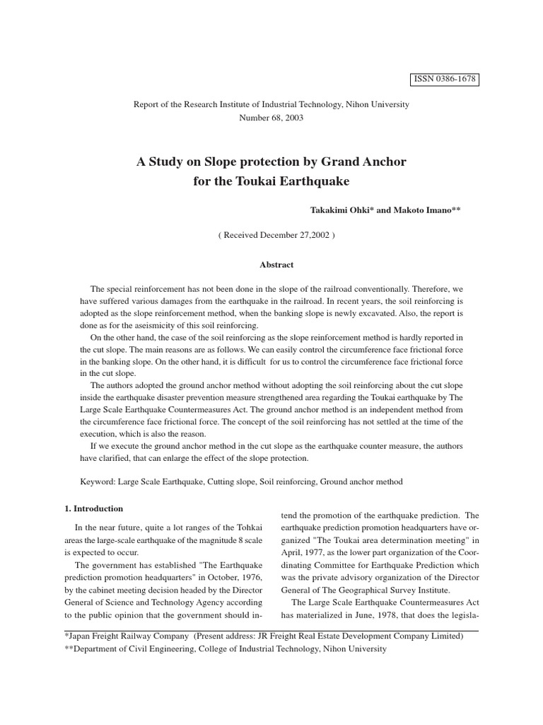 Slope Protection for Toukai Earthquake | PDF | Earthquakes | Erosion