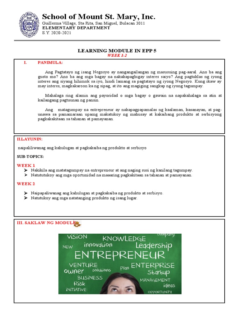 Epp 5 Q1 Week 1