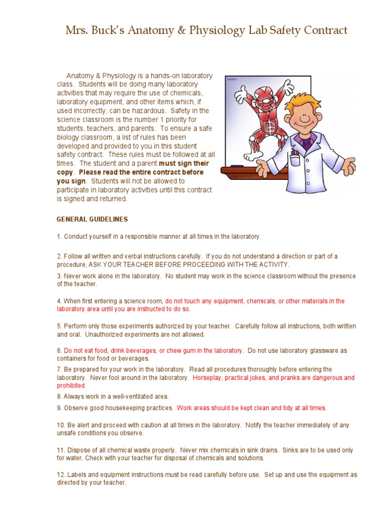 Anatomy Lab Safety Contract 1 PDF Laboratories Classroom