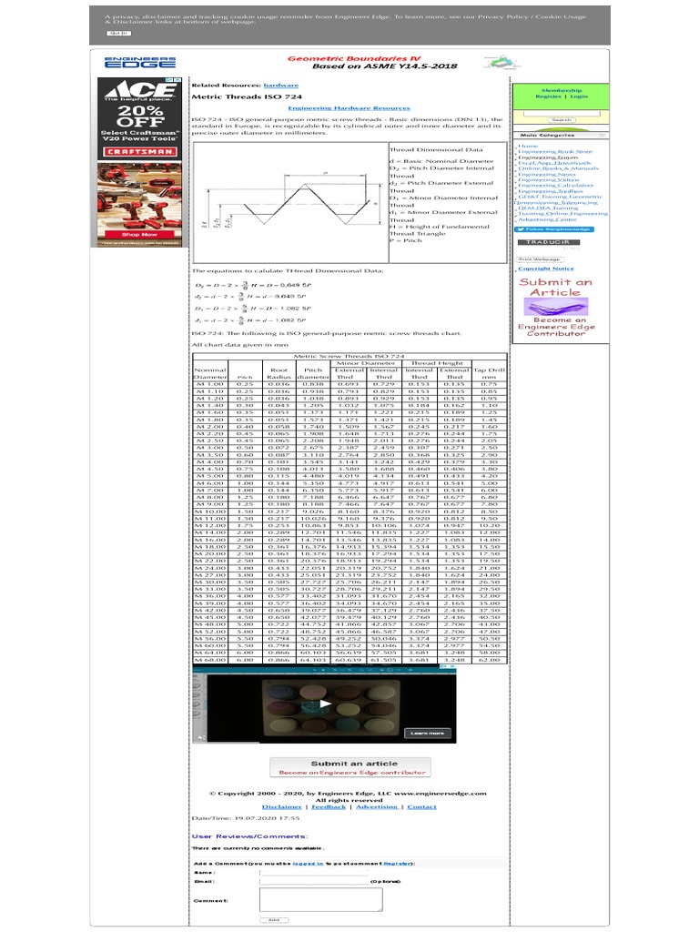 Metric Threads ISO 724 Engineers Edge PDF Computing And Information Technology Business