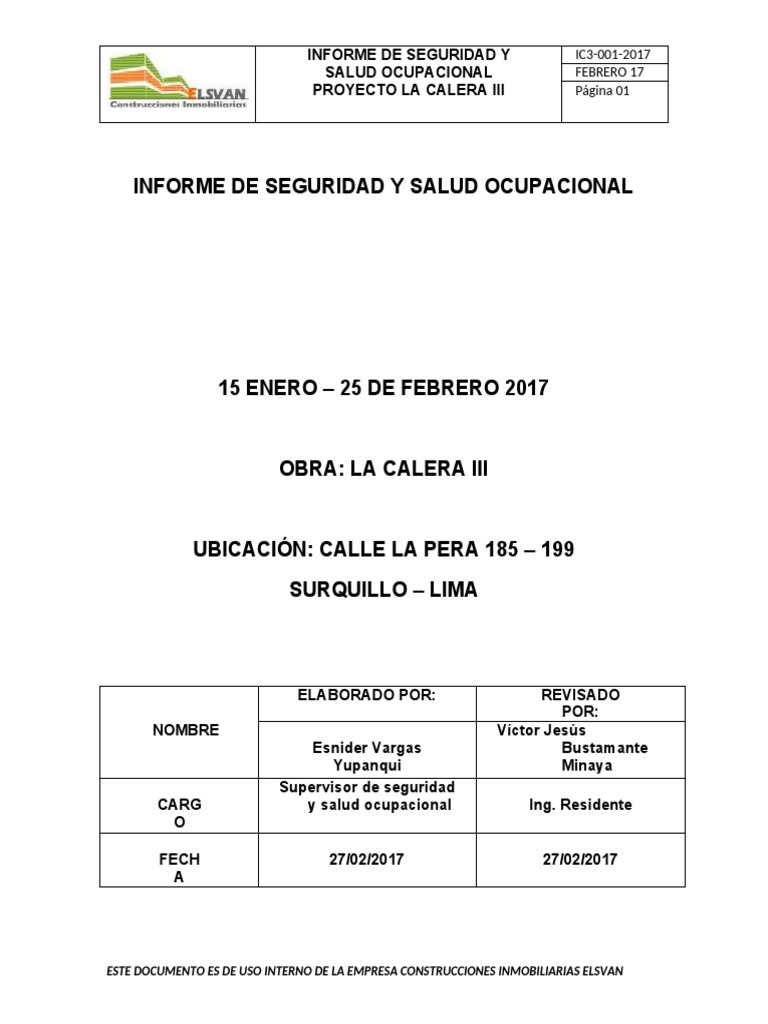 Informe de Seguridad y Salud Ocupacional | PDF | Seguridad y salud ...