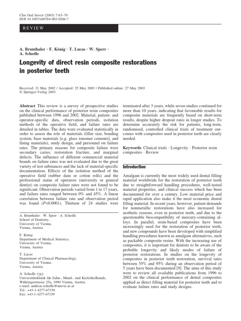 Longevity of Direct Resin Composite Restorations in Posterior Teeth ...