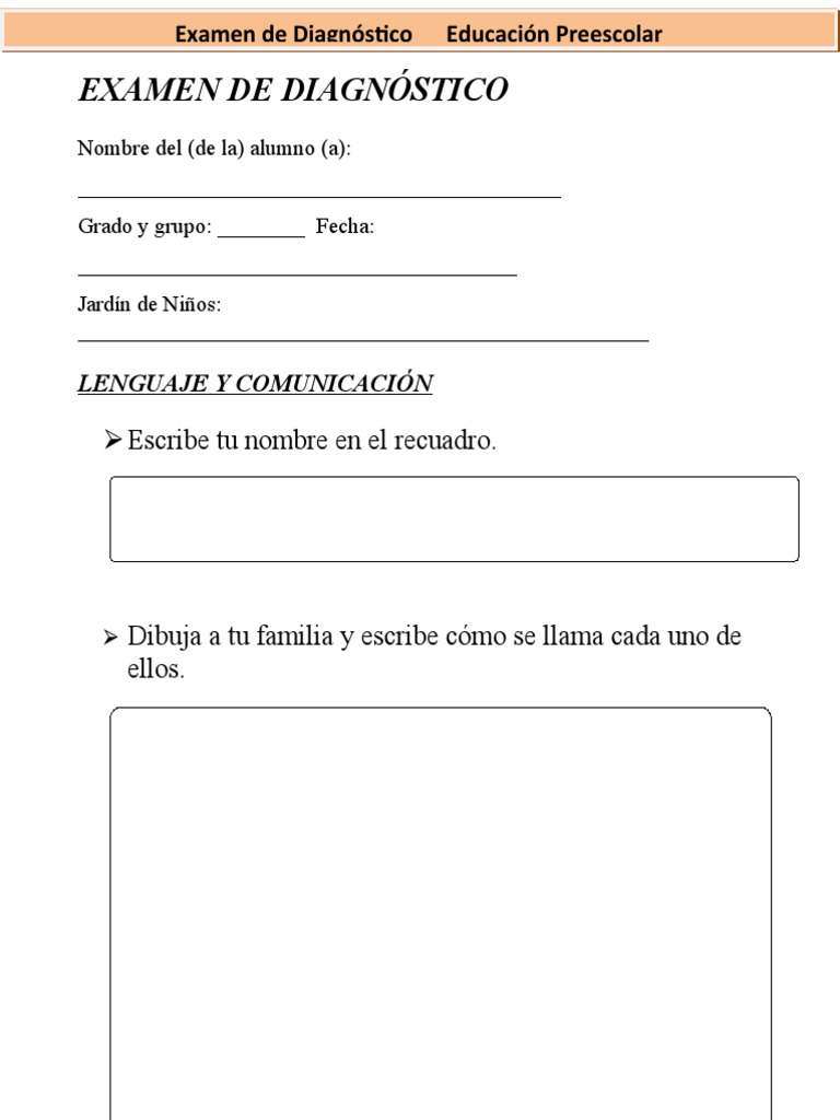 Examen Diagnóstico para Preescolar | PDF | Educación de la primera