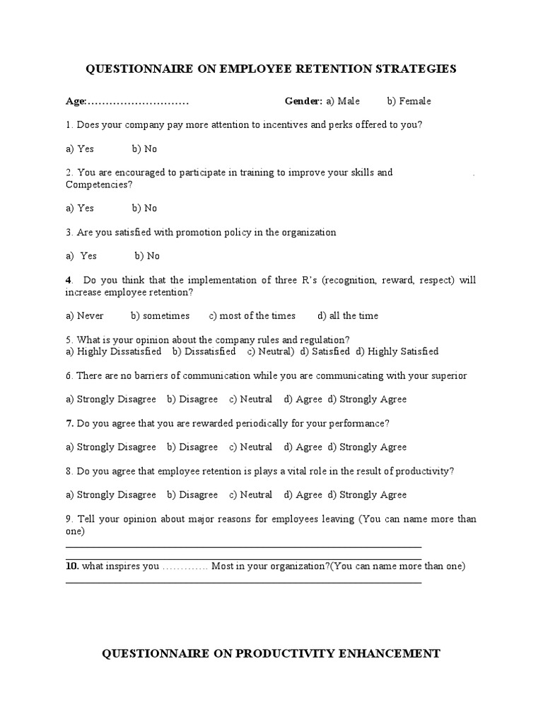 Questionnaire On Employee Retention Stra | PDF | Employment | Motivation