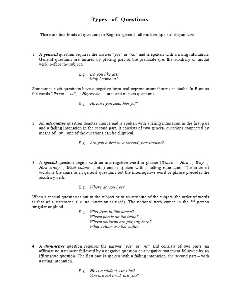 Types of Questions in English Grammar | PDF