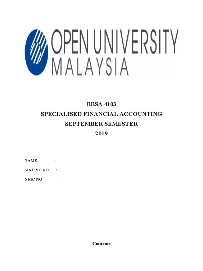 BBSA 4103 Specialised Financial Accounting September Semester 2019