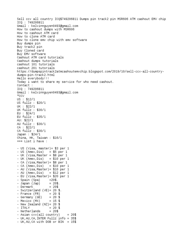 Sell Dumps and Cashout Services | PDF | Emv | Automated Teller Machine